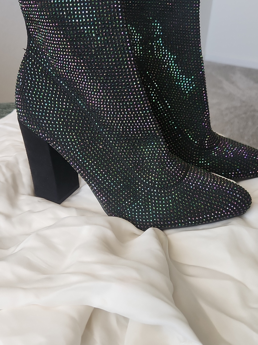 Elegant Irridescent Rhinestone Ankle Boot Sock Style
